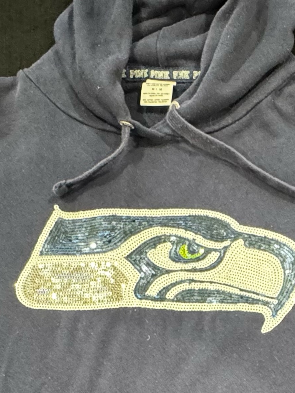 PINK Victoria's Secret Navy Hoodie with Seahawks Sequin Logo
